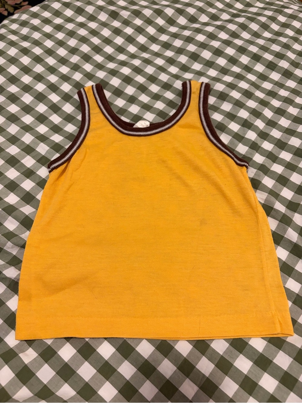 Vintage Kids Yellow Tank Top with Brown Trim